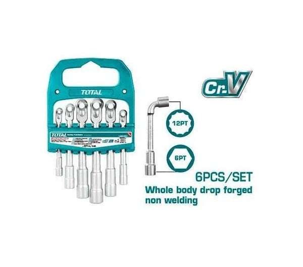 TOTAL TLASWT0601 6Pc L-Angled Socket Wrench Set CR-V 7-14mm Total